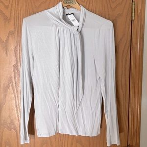 Grey tie neck knit blouse